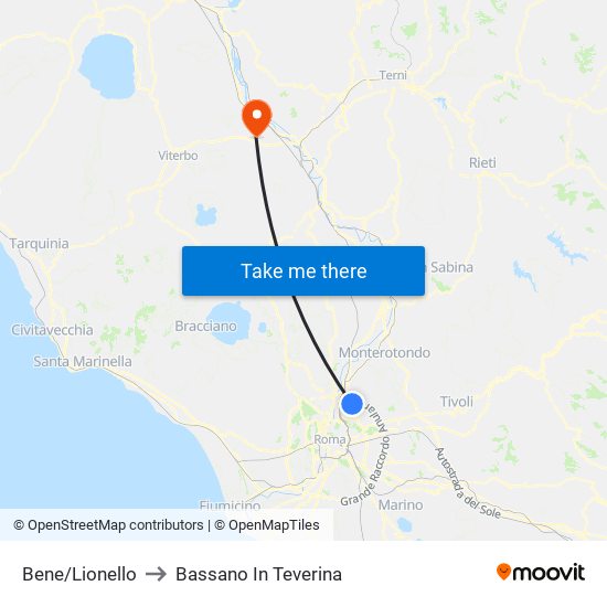 Bene/Lionello to Bassano In Teverina map