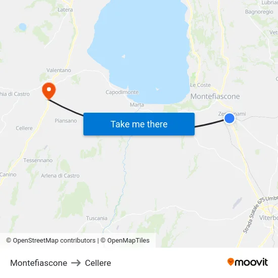 Montefiascone to Cellere map