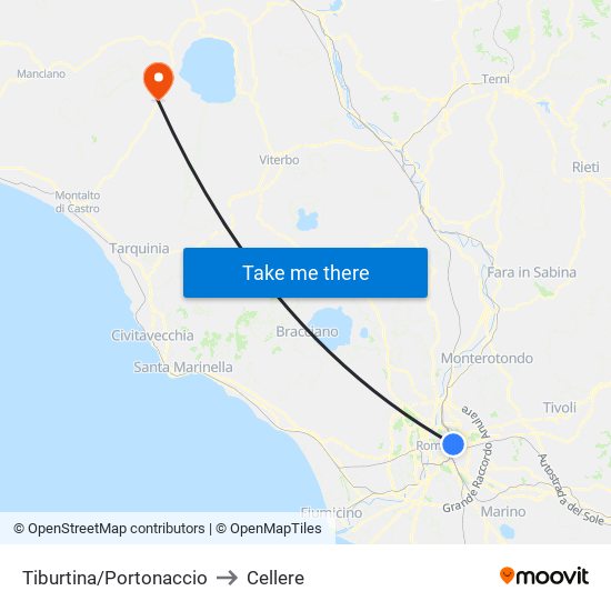 Tiburtina/Portonaccio to Cellere map