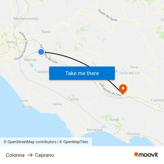 Colonna to Ceprano map