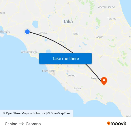 Canino to Ceprano map