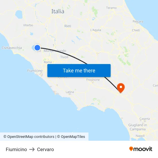 Fiumicino to Cervaro map