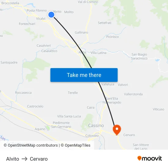 Alvito to Cervaro map