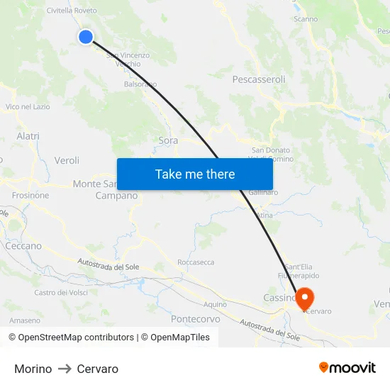 Morino to Cervaro map