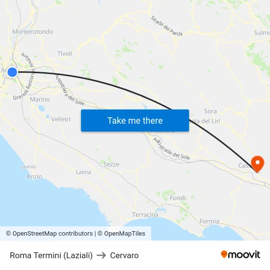 Roma Termini (Laziali) to Cervaro map
