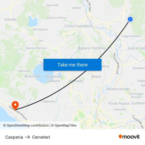 Casperia to Cerveteri map