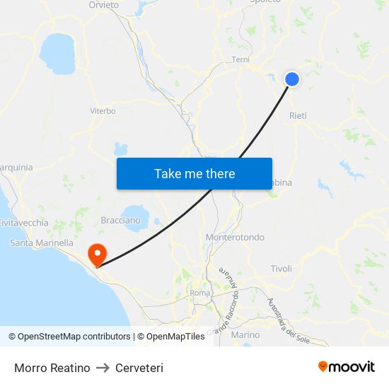 Morro Reatino to Cerveteri map