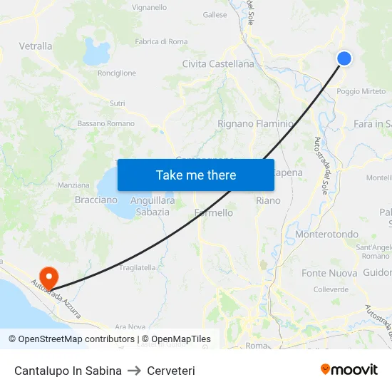 Cantalupo in Sabina to Cerveteri map