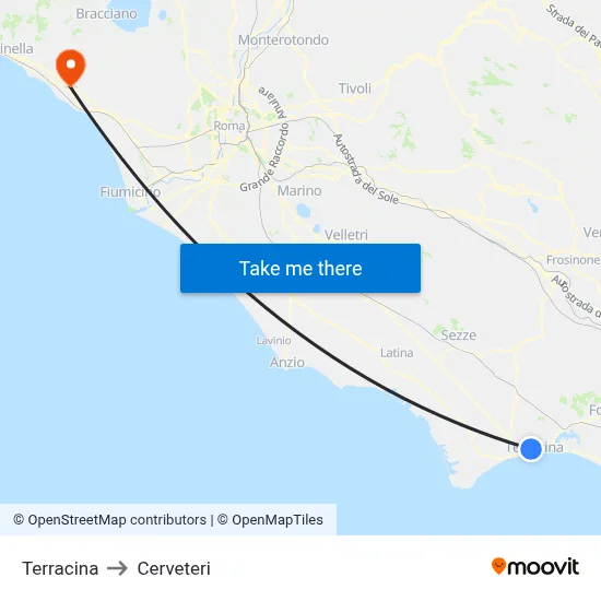 Terracina to Cerveteri map