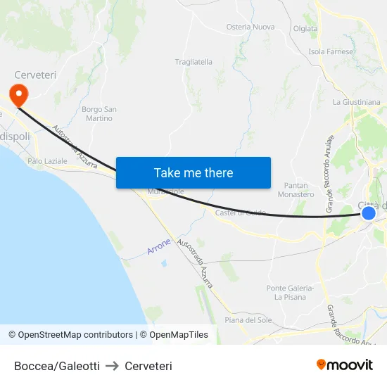 Boccea/Galeotti to Cerveteri map