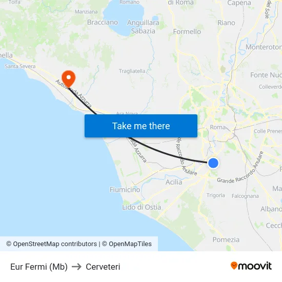 Eur Fermi (Mb) to Cerveteri map