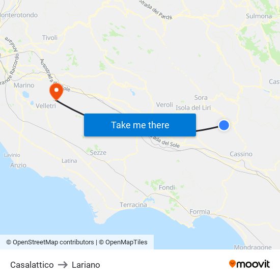 Casalattico to Lariano map