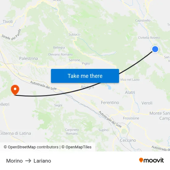 Morino to Lariano map
