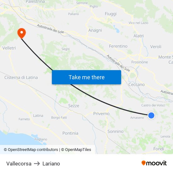 Vallecorsa to Lariano map