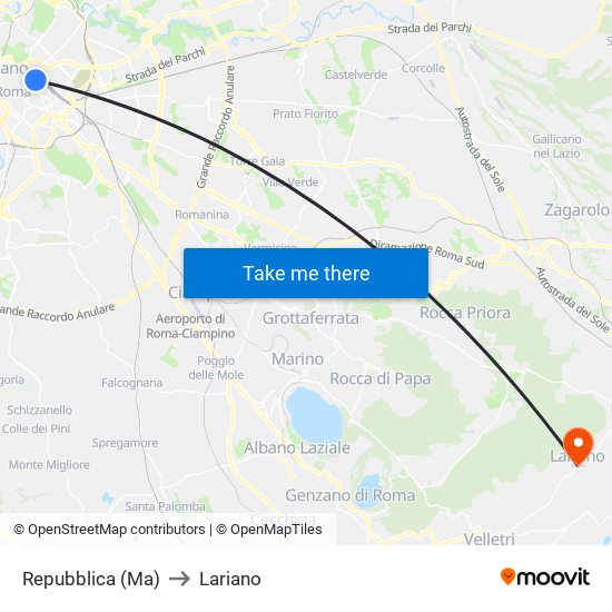 Repubblica (Ma) to Lariano map