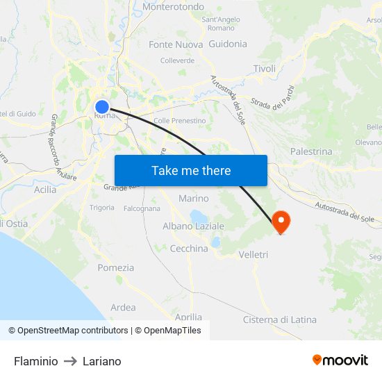 Flaminio to Lariano map