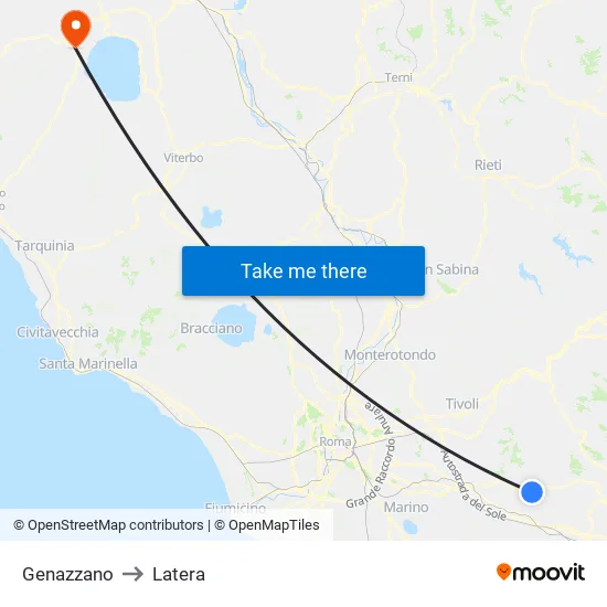 Genazzano to Latera map