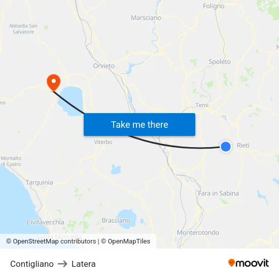 Contigliano to Latera map
