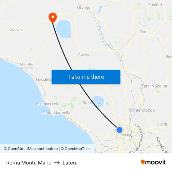 Roma Monte Mario to Latera map