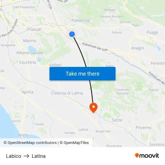 Labico to Latina map