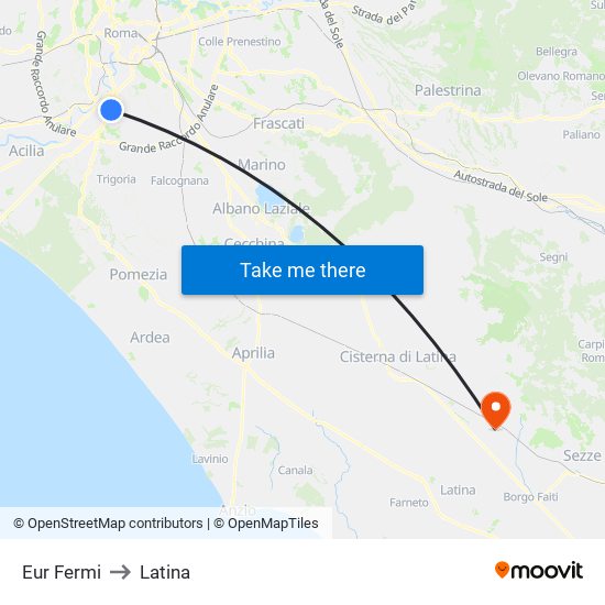 Eur Fermi to Latina map