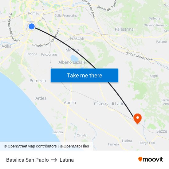 Basilica San Paolo to Latina map