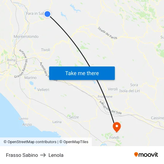 Frasso Sabino to Lenola map