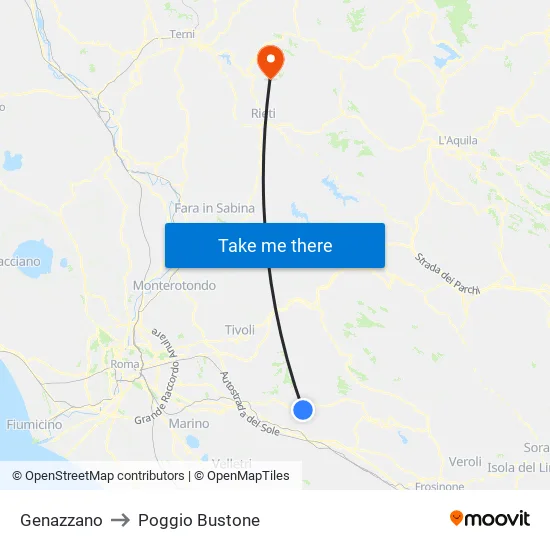 Genazzano to Poggio Bustone map