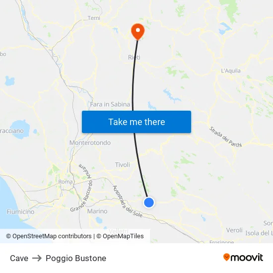 Cave to Poggio Bustone map