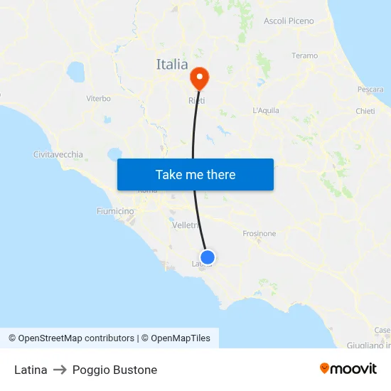 Latina to Poggio Bustone map