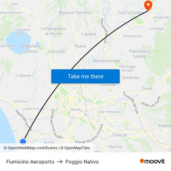 Fiumicino Aeroporto to Poggio Nativo map