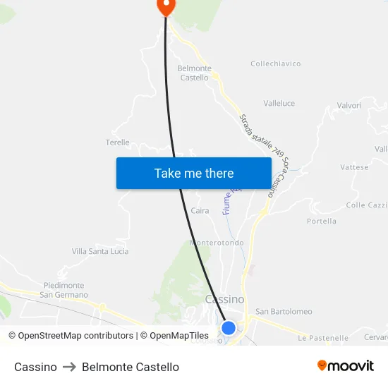 Cassino to Belmonte Castello map