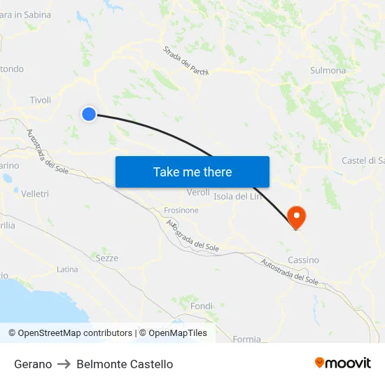 Gerano to Belmonte Castello map