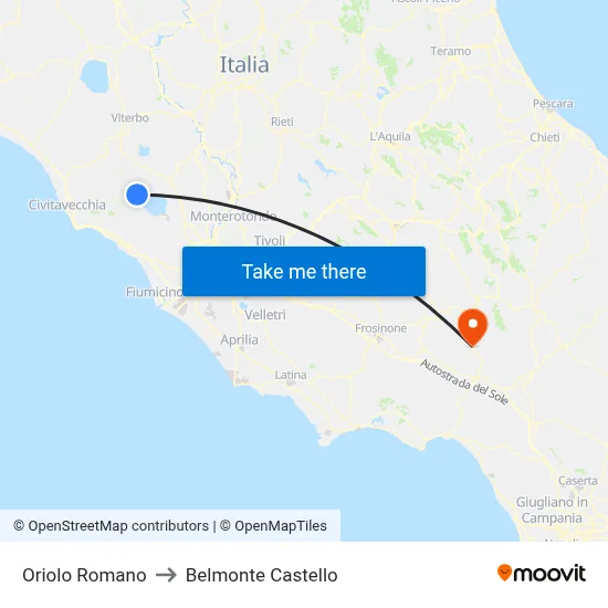 Oriolo Romano to Belmonte Castello map