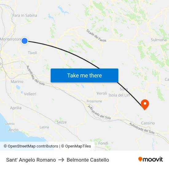 Sant' Angelo Romano to Belmonte Castello map