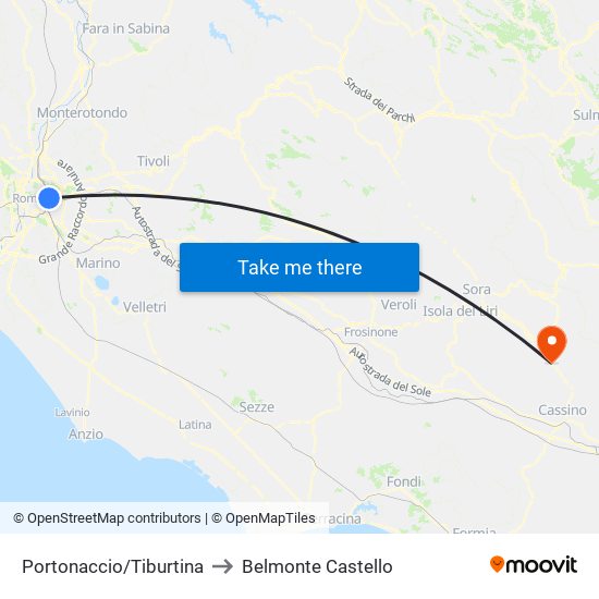 Portonaccio/Tiburtina to Belmonte Castello map