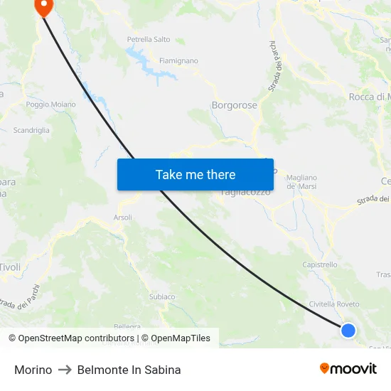 Morino to Belmonte In Sabina map