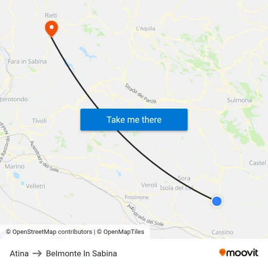 Atina to Belmonte In Sabina map