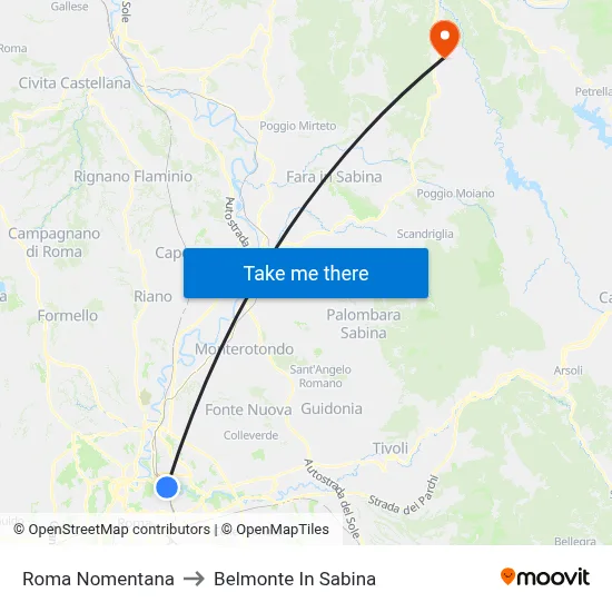Roma Nomentana to Belmonte In Sabina map