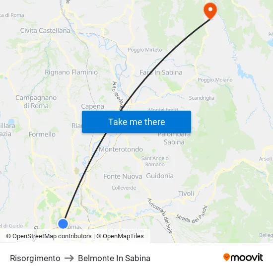 Risorgimento to Belmonte In Sabina map