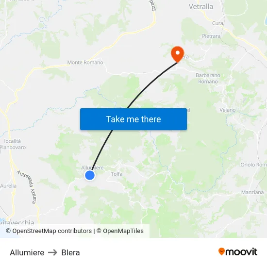 Allumiere to Blera map