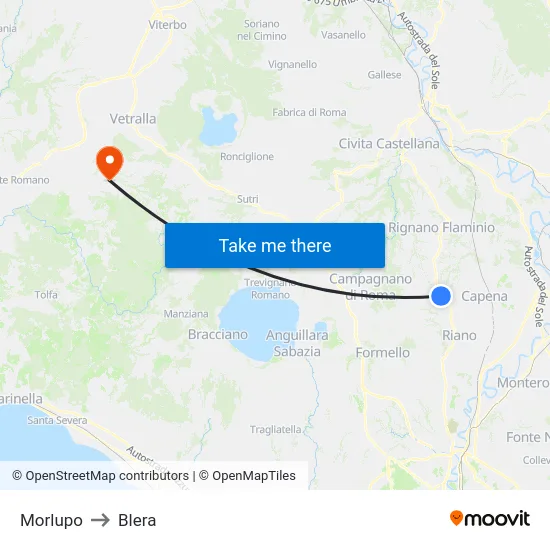 Morlupo to Blera map