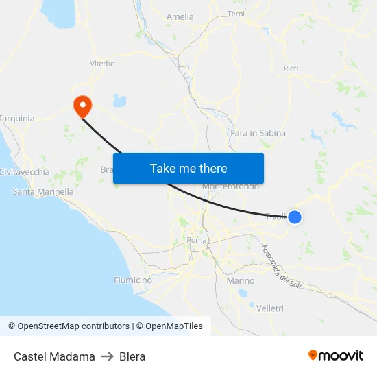 Castel Madama to Blera map