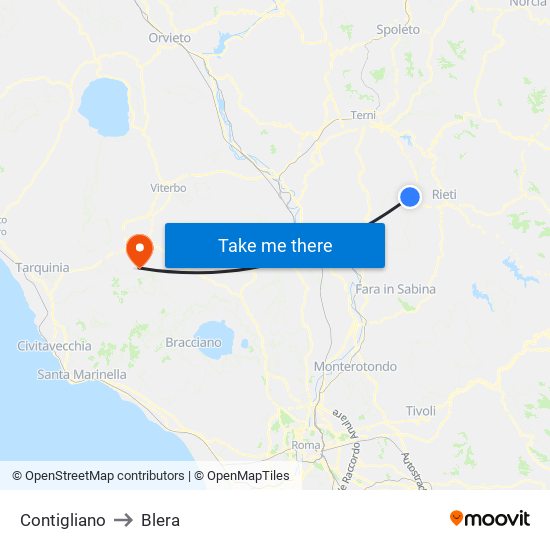 Contigliano to Blera map