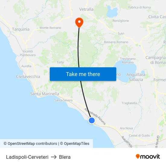 Ladispoli-Cerveteri to Blera map
