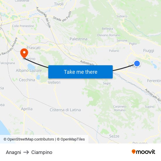 Anagni to Ciampino map