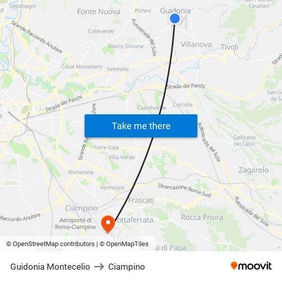 Guidonia Montecelio to Ciampino map