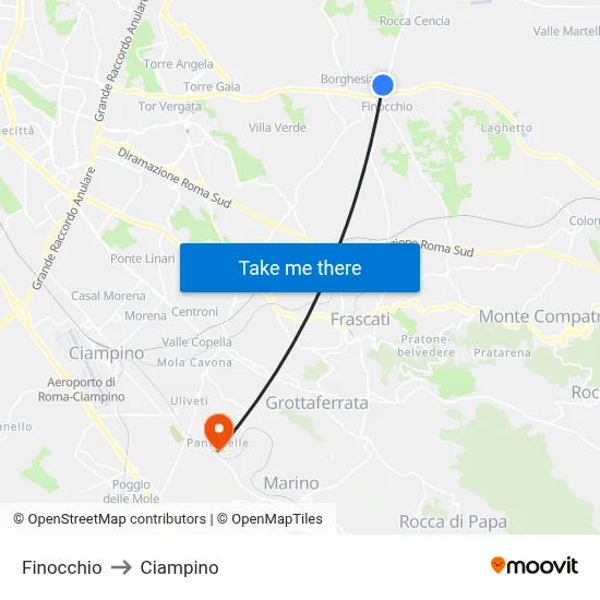 Finocchio to Ciampino map