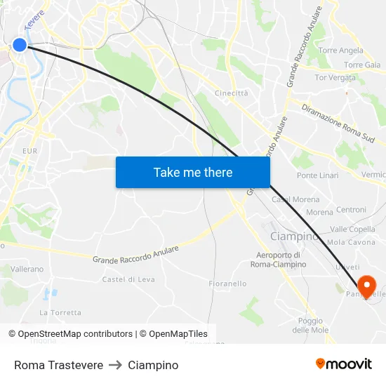 Roma Trastevere to Ciampino map