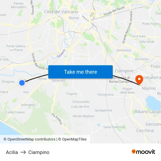 Acilia to Ciampino map